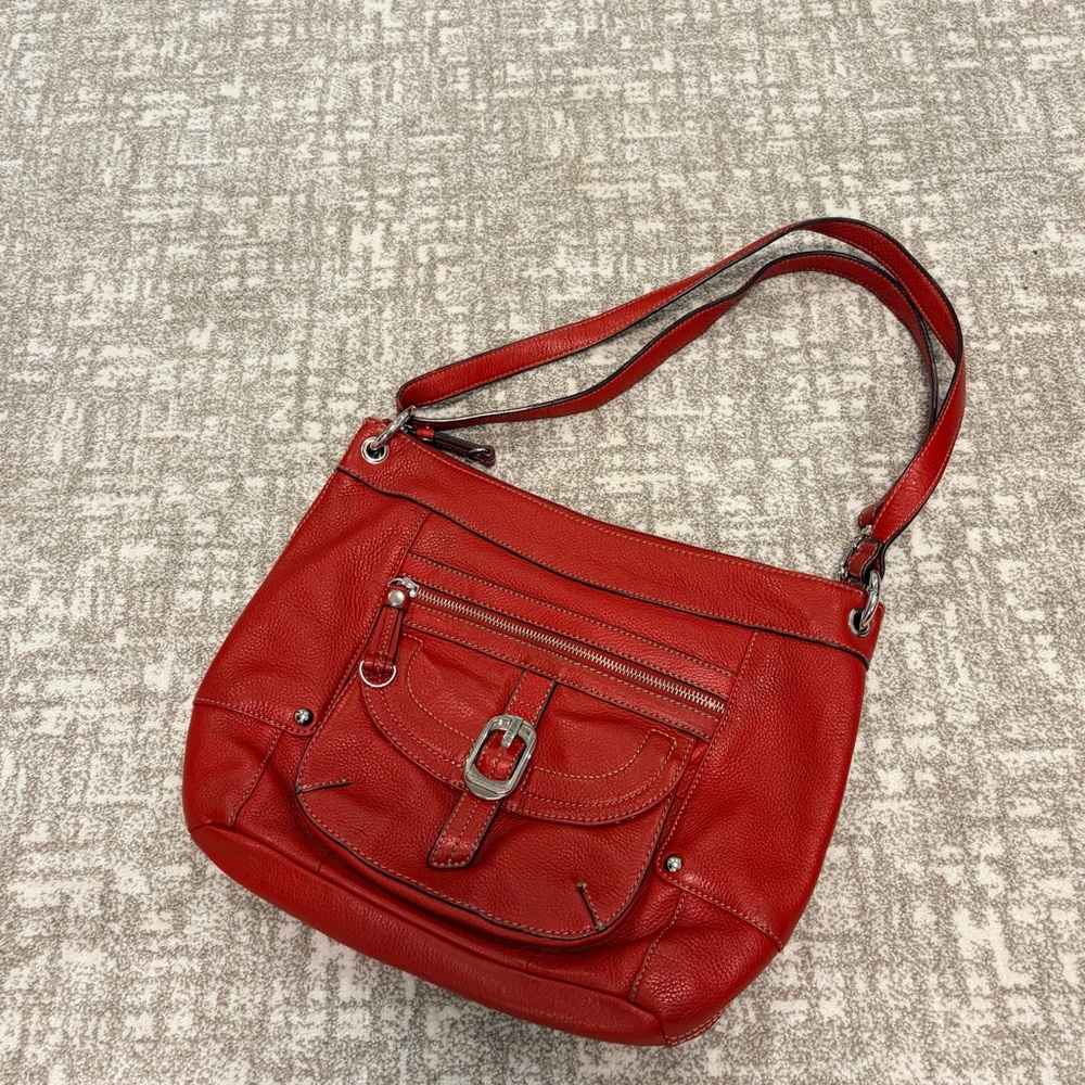 Tignanello poppy red leather purse with pockets